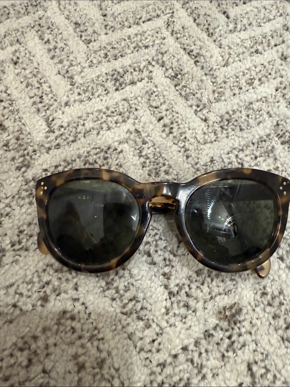 Celine Tortoiseshell Round Sunglasses with Dark Green Lenses
